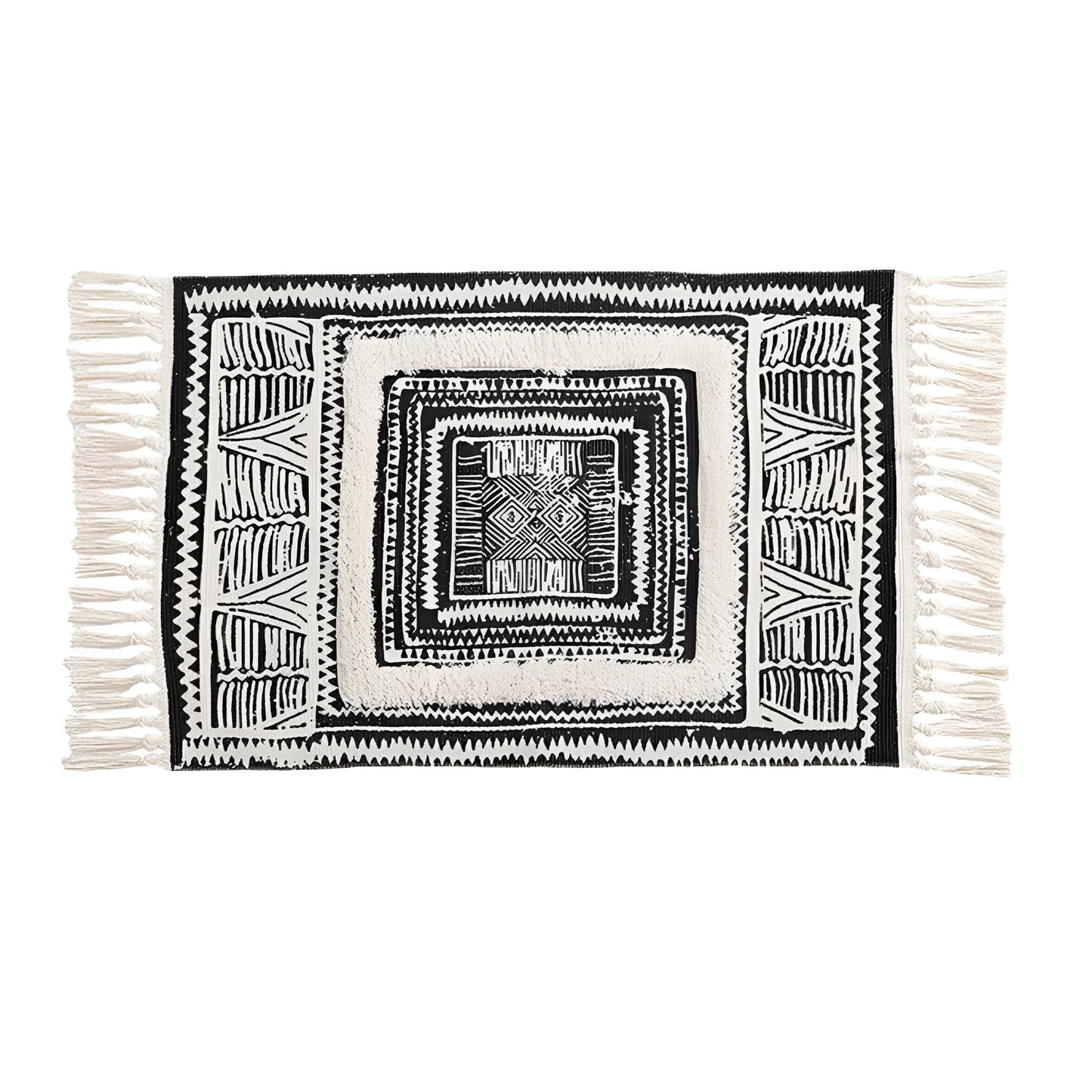 Chic Geometric Floor Rug with Tassel Accents