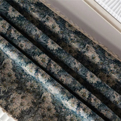Elegant Navy Blossom Tassel Drapes for a Chic Home