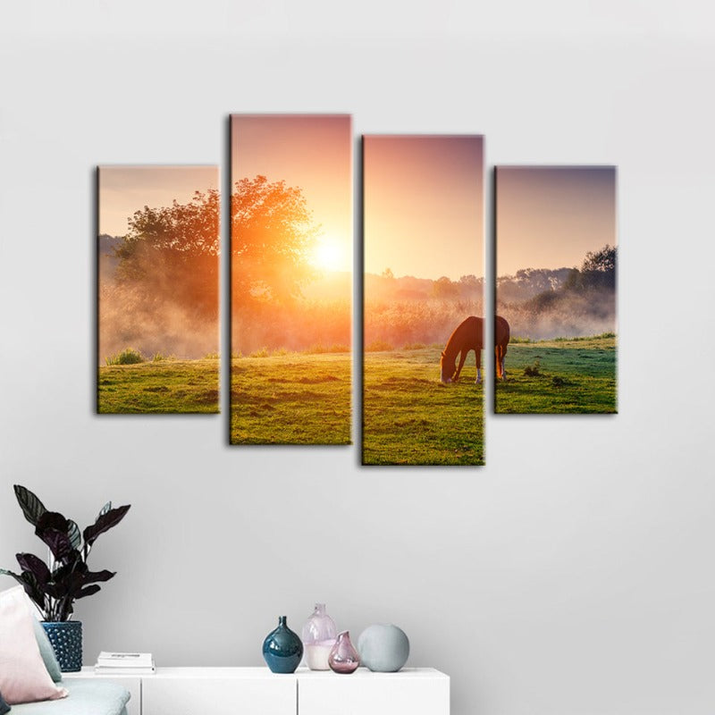 Majestic Equine Serenity - Four Panel Canvas Art