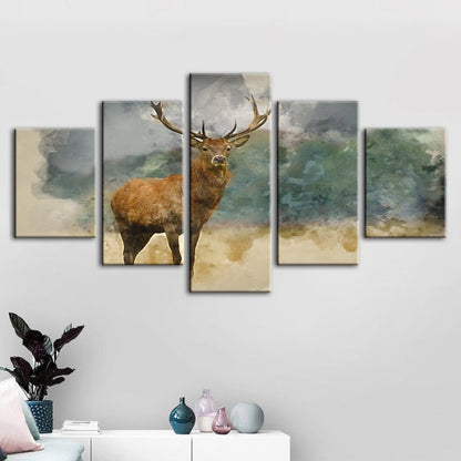 Tranquil Deer in Watercolor - 5 Piece Canvas Art Set