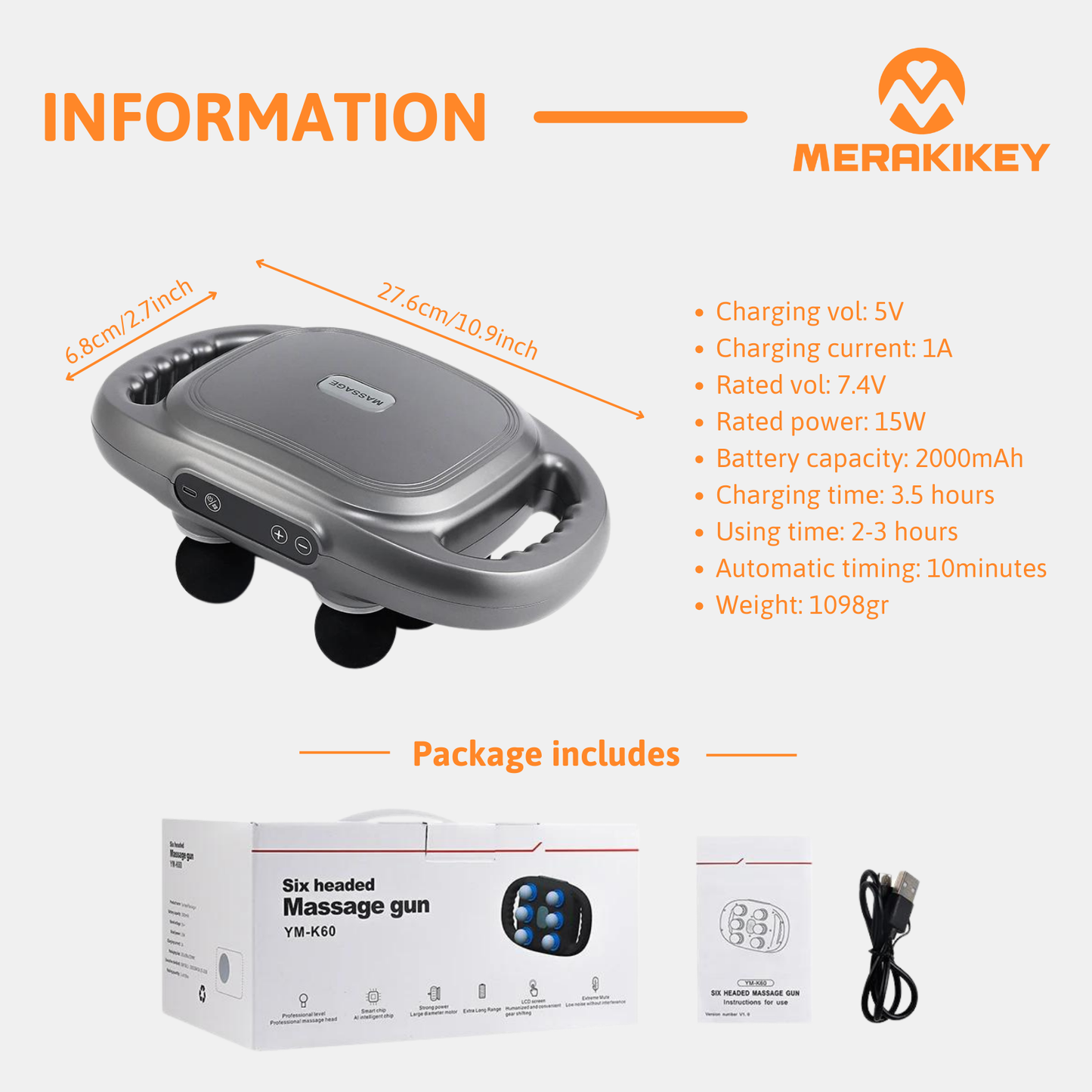 High-Frequency Muscle Massager with 6 Heads for Pain Relief