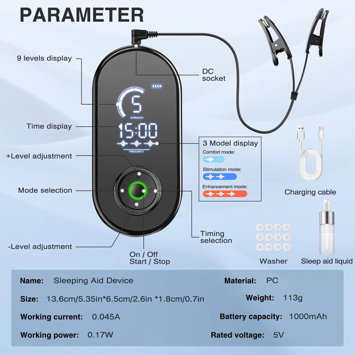 Microcurrent Ear Clips with 3 Modes, 9 Intensities, 1000mAh Battery & Case