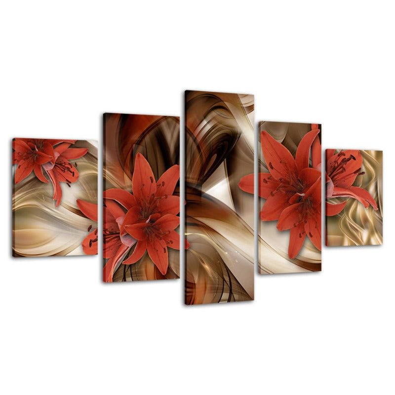 Vibrant Floral Canvas Art Set - 5 Piece Wall Decor