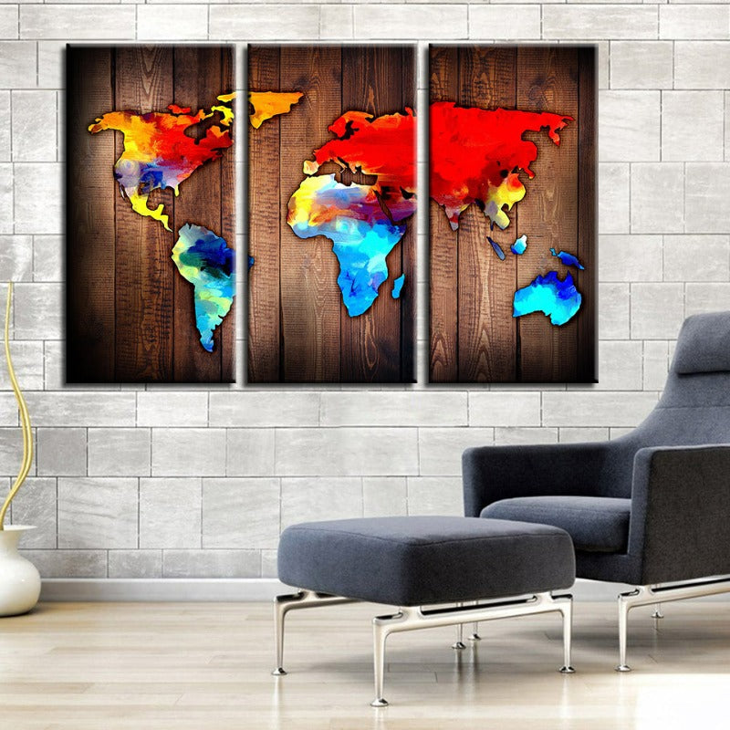 3-Piece Canvas Art Set of Stunning Volcanic World Map
