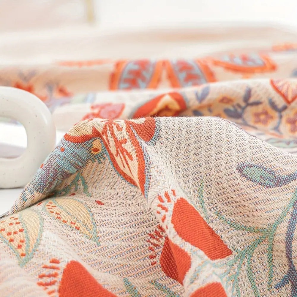 Serene Blooms Dual-Sided Cotton Throw Blanket
