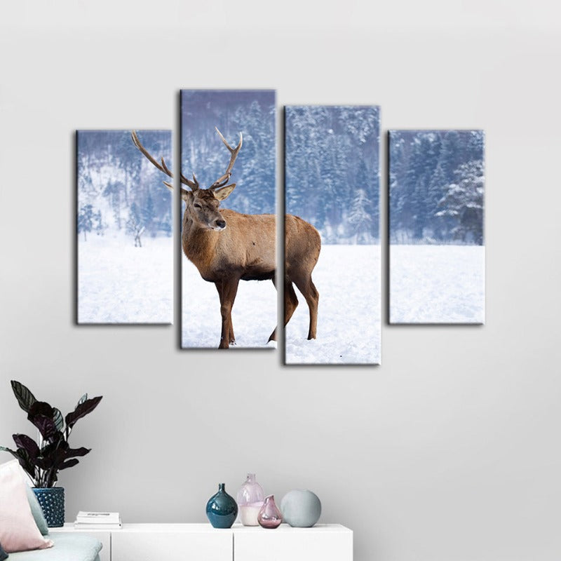 Tranquil Winter Deer - 4 Panel Canvas Artwork