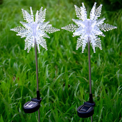 Set of 2 Solar Powered Waterproof LED Lawn Lights - Snowflake Design