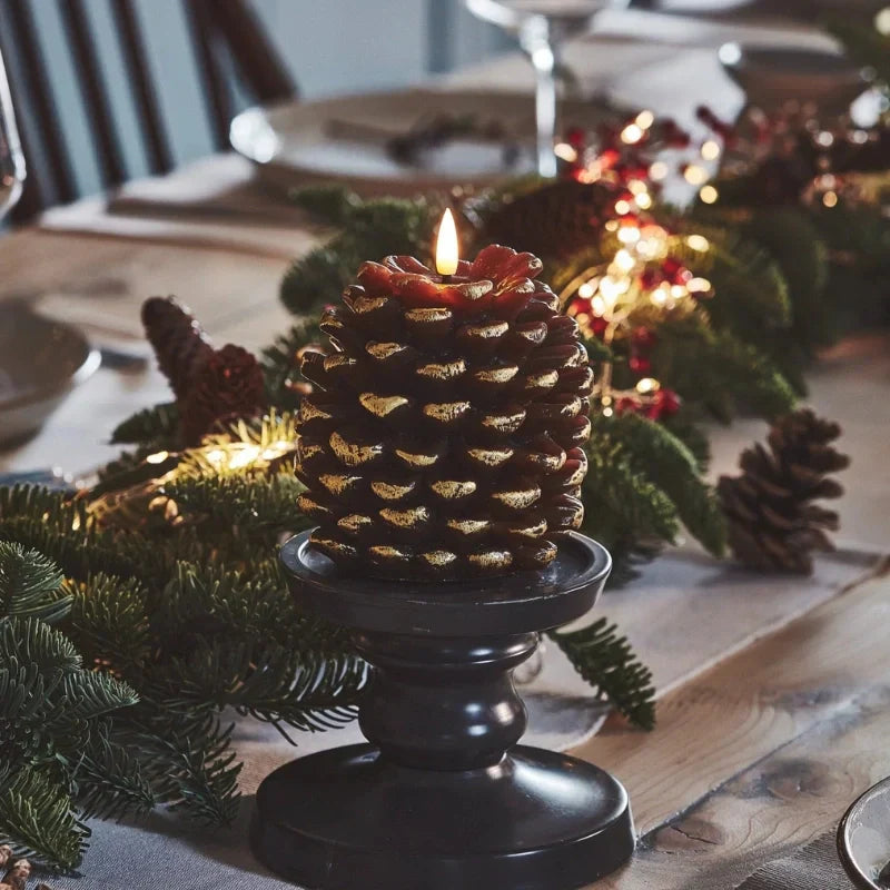 Flameless LED Candles Shaped Like Pinecones – Artisan Style with Remote Timer