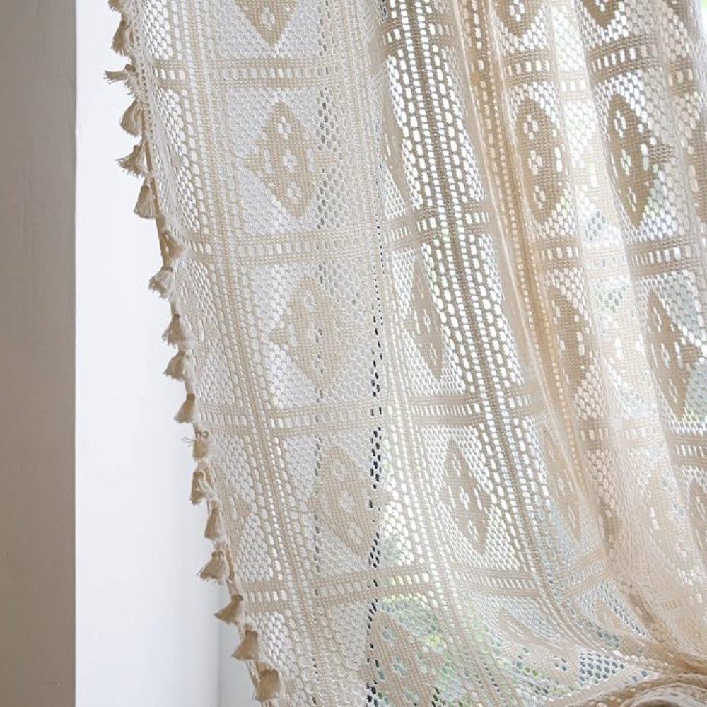 Elegant Lace Diamond Pattern Window Drapes