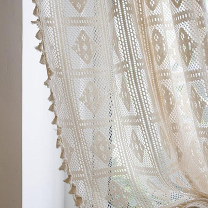 Elegant Lace Diamond Pattern Window Drapes
