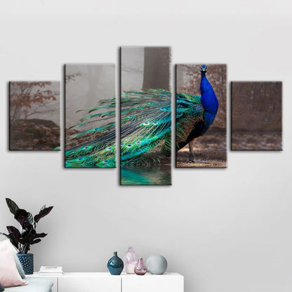 Stunning Peacock Serenity - 5-Piece Canvas Artwork