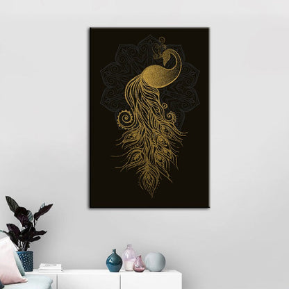 Elegant Golden Mandala Peacock - Canvas Art for Your Space