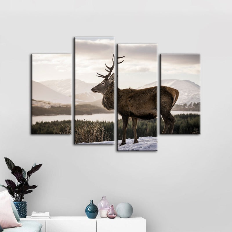 Tranquil Winter Stag - 4 Piece Canvas Art Set