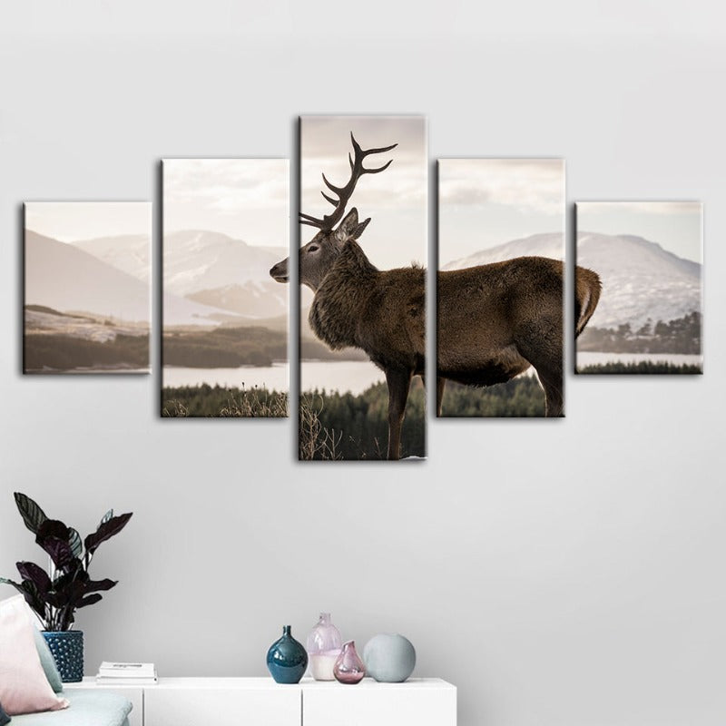 Serene Winter Deer Canvas Art Set – 5 Pieces