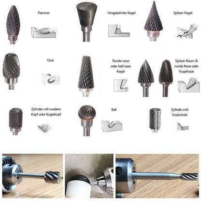10-Piece Tungsten Steel Grinding Head Set - 10 in 1