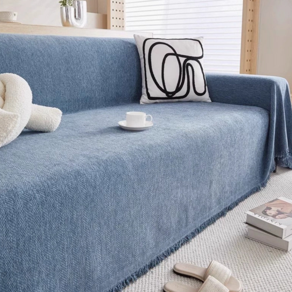 Tassel-Trimmed Minimalist Sofa Slipcover