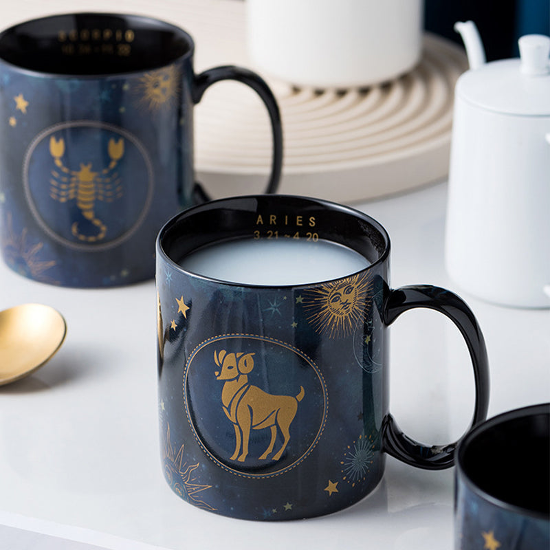 Cobalt Blue Ceramic Coffee Mug with 12 Zodiac Signs
