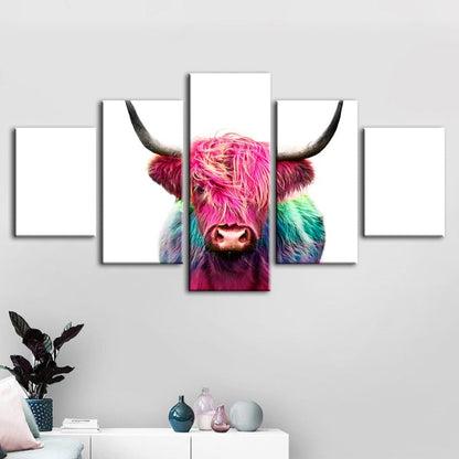 Vibrant Canvas Art: 5-Piece Pink Cow Set for Your Home