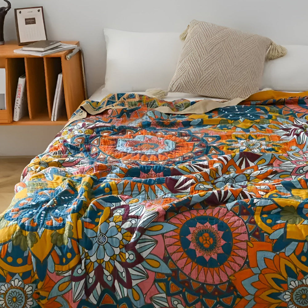 Elegant Cotton Bedspread with Floral Jacquard Design