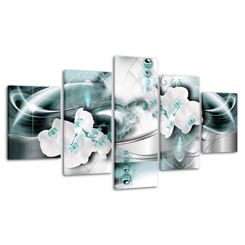 Serene Blue Floral Canvas Art - 5 Panel Wall Décor