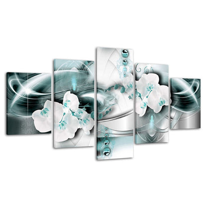 Serene Blue Floral Canvas Art - 5 Panel Wall Décor