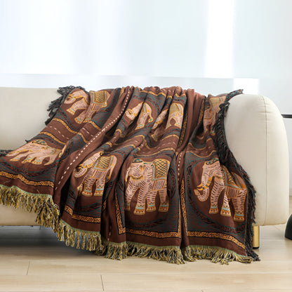 Charming Cotton Throw with Elephant Design and Tassels