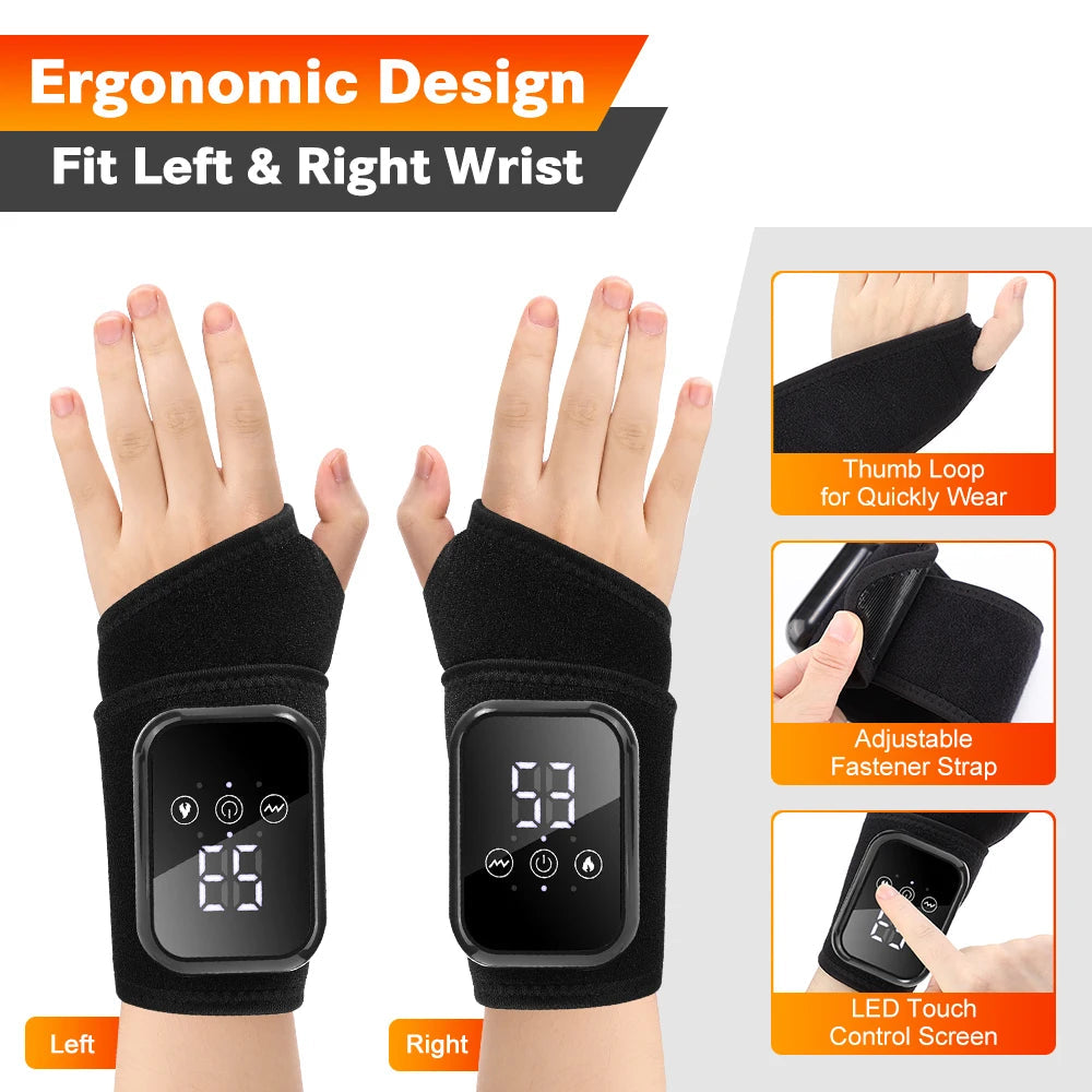 Heated Electric Wrist Brace with Vibration, Adjustable Strap & Timer