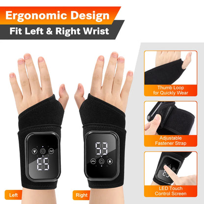Heated Electric Wrist Brace with Vibration, Adjustable Strap & Timer