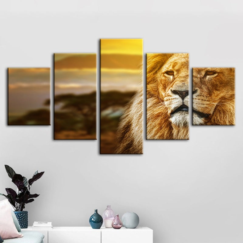 Majestic Lion 5-Piece Canvas Art Set for Home Decor