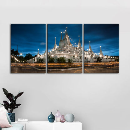 Set of 3 Canvas Wall Art Paintings – Serene Temple at Night
