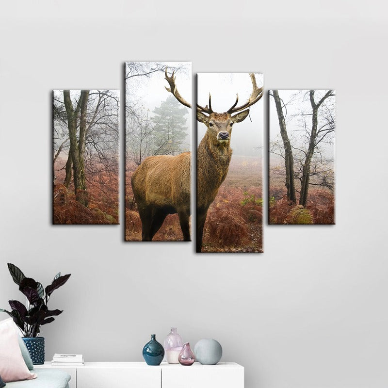 Serene Deer in Mist - 4-Piece Canvas Art Set