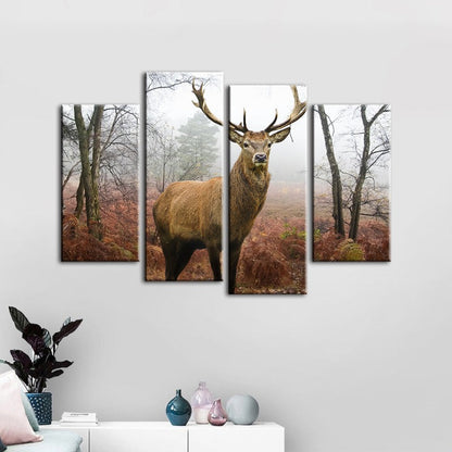 Serene Deer in Mist - 4-Piece Canvas Art Set