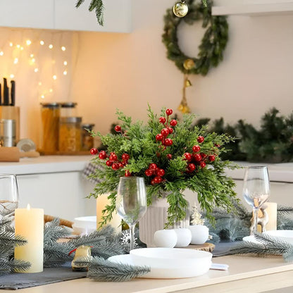 Lifelike Pine Sprays with Crimson Berries for Holiday Decor