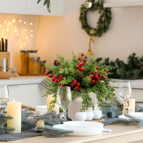 Lifelike Pine Sprays with Crimson Berries for Holiday Decor