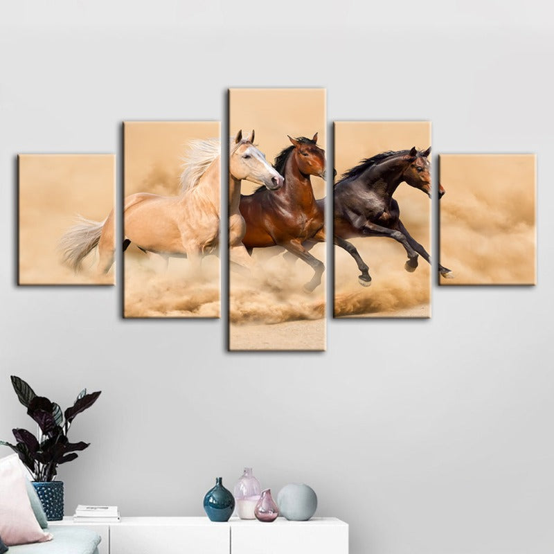 Majestic Horses Running Through the Desert - 5 Piece Canvas Art