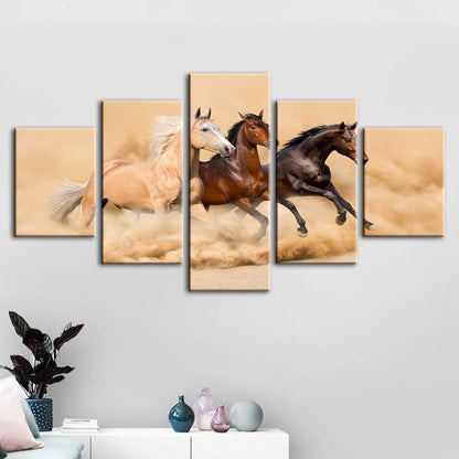 Majestic Horses Running Through the Desert - 5 Piece Canvas Art