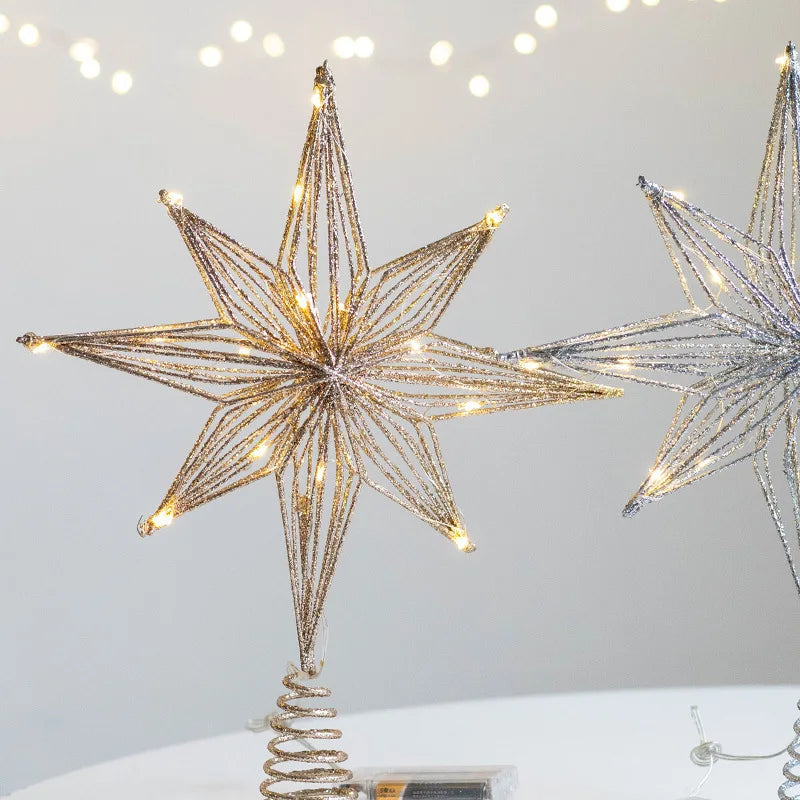 Christmas Star Tree Topper | LED Lights | Battery Operated | Gold Hollow Star with 3D Effect