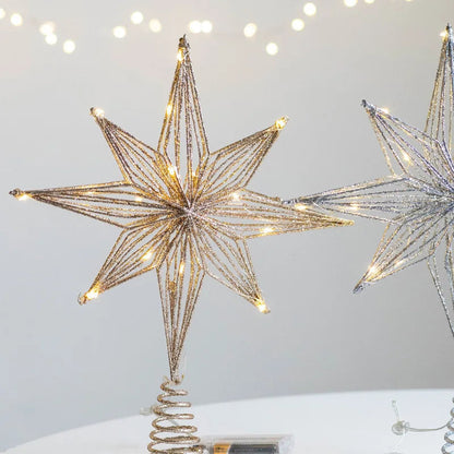 Christmas Star Tree Topper | LED Lights | Battery Operated | Gold Hollow Star with 3D Effect