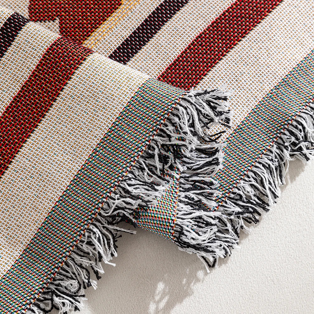 Reversible Boho Throw Blanket with Geometric Design – Soft Cotton Blend with Fringes