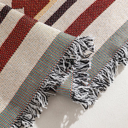 Reversible Boho Throw Blanket with Geometric Design – Soft Cotton Blend with Fringes