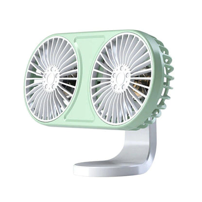 Dual-Head Car Fan with 360° Rotation and Ambient Lighting - USB Powered