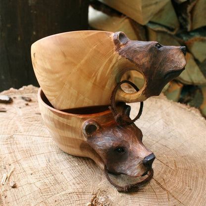 Handcrafted Wooden Mug – Artisanal Carved Design