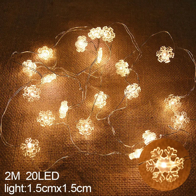 Battery-Operated LED Christmas String Lights | 20 LEDs | 2m | Santa & Snowflakes