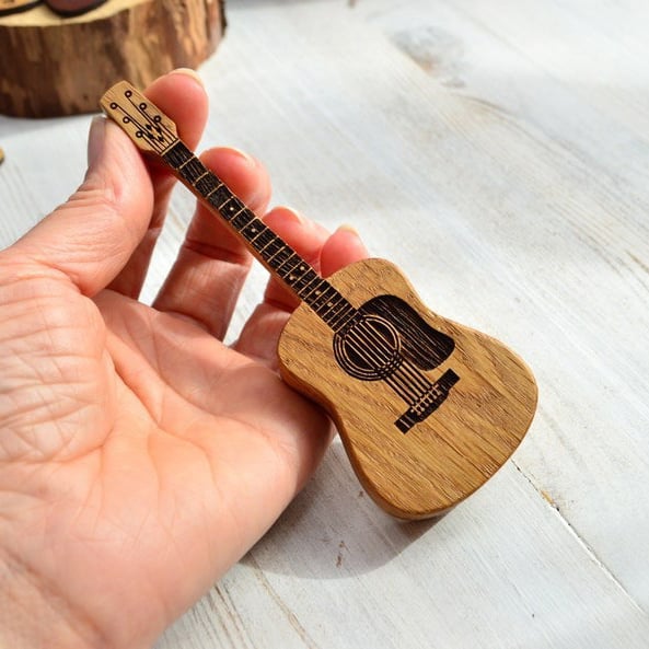 Custom Oak Wood Guitar Pick Holder with Display Stand