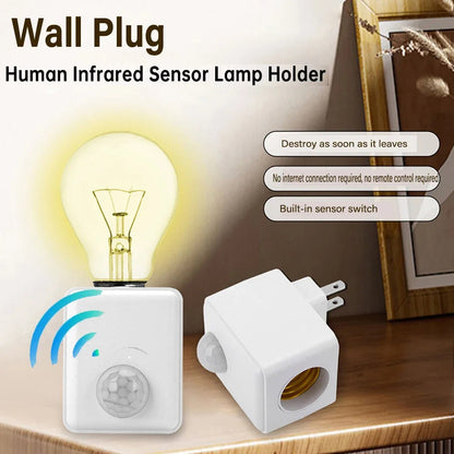 E27 Light Socket with Motion Sensor | PIR Infrared Detection | Adjustable LED Holder 85–265V | Energy Efficient