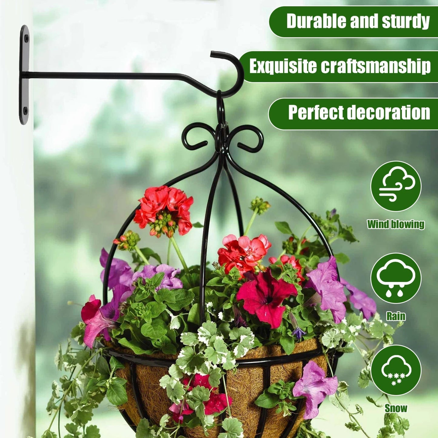Wall-Mounted Plant Hooks | 15 cm Black Iron | Set of 4, Holds up to 10 kg
