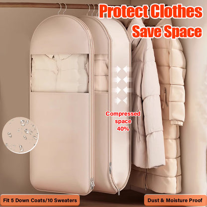 Space-Saving Hanging Storage Bag for Clothes | Compression Zip Design | Dust Protection, Clear | Sizes M–XL