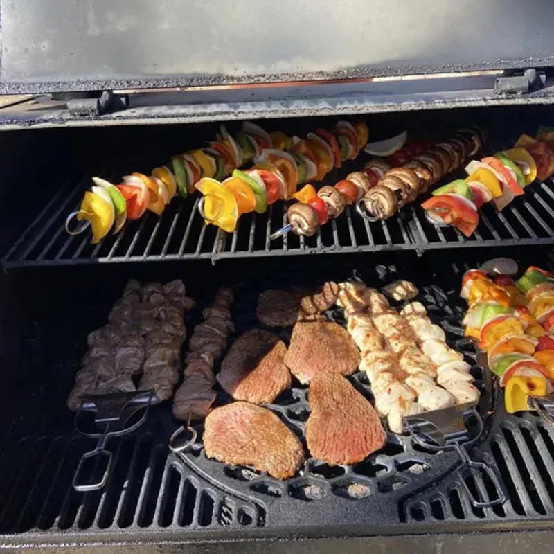 Stainless Steel Skewers with 9 Prongs – GrillMaster Trio for Perfectly Cooked Meat, Seafood & Vegetables | Dishwasher Safe | Includes Oxford Carry Bag