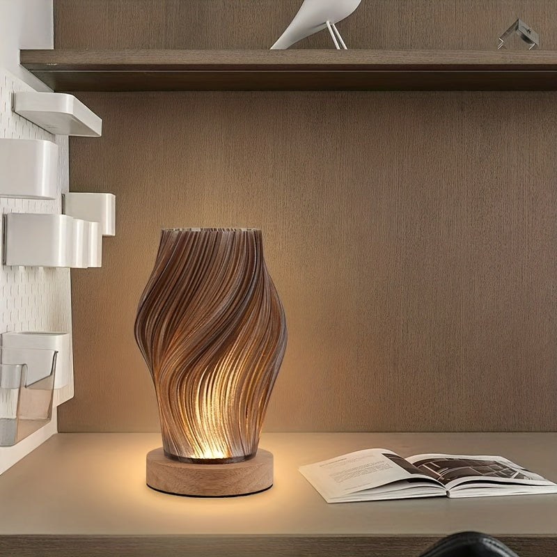 Adjustable Brightness USB Lamp with Wooden Base for Table Use