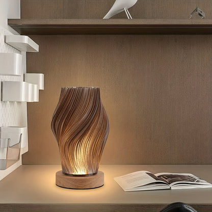 Adjustable Brightness USB Lamp with Wooden Base for Table Use